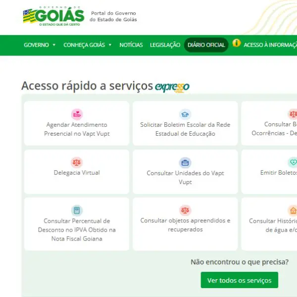 Print da tela do novo portal_Goiás lança portal único de serviços e informações