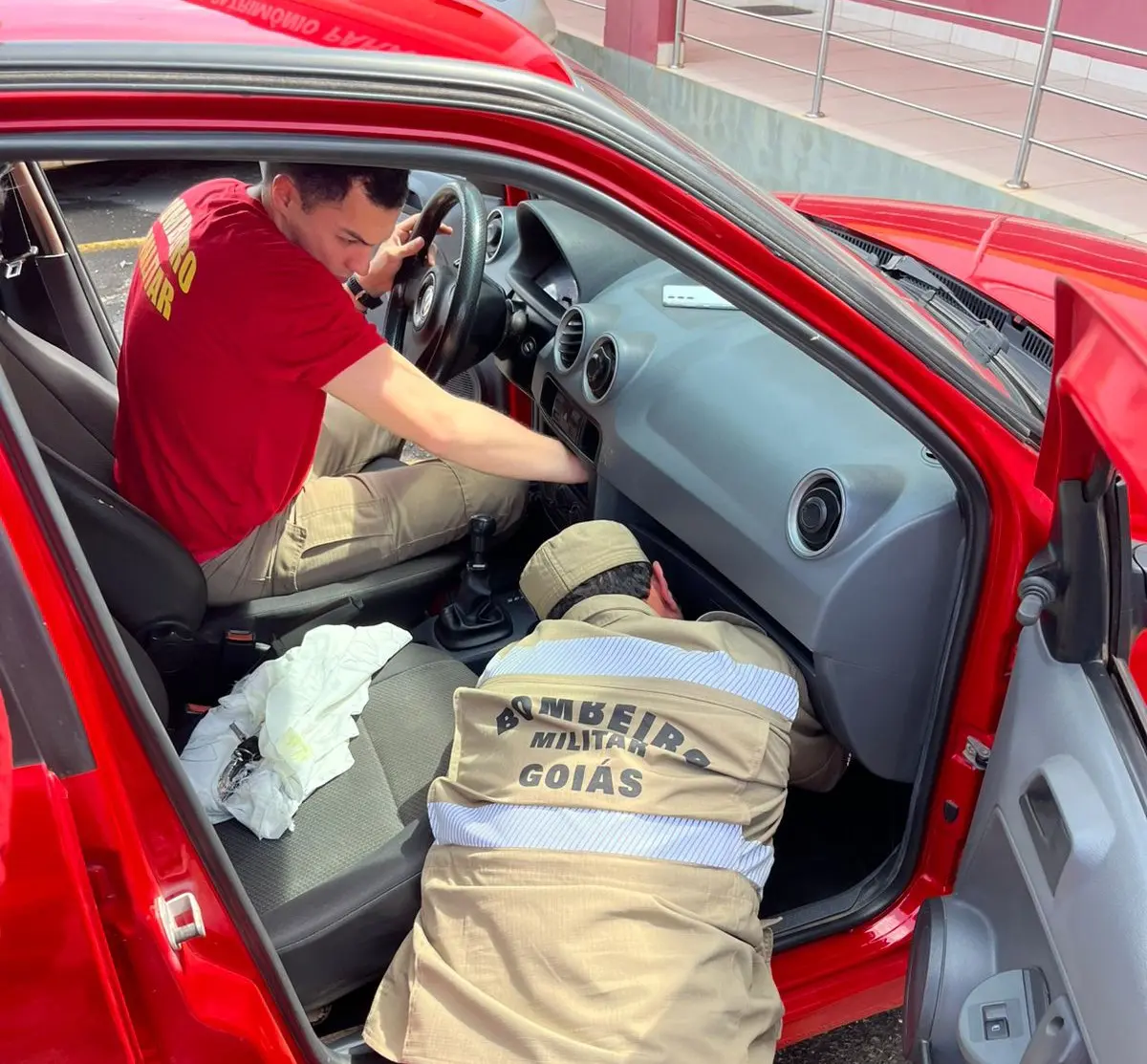 Bombeiros em Luziânia resgatam cachorro preso no painel do carro