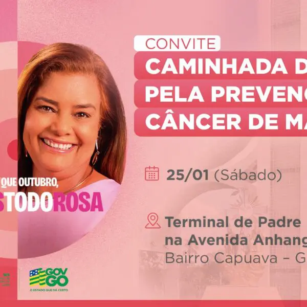 Arte de divulgação do Goiás Todo Rosa - caminhada pela prevenção ao Cãncer de Mama