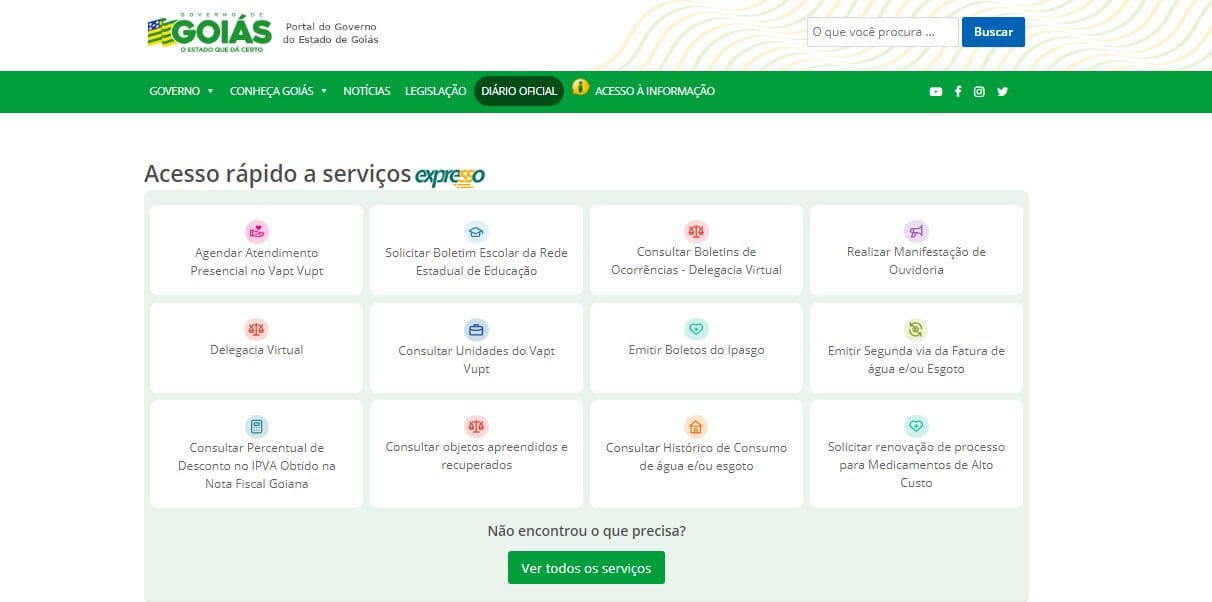 Print da tela do novo portal_Goiás lança portal único de serviços e informações