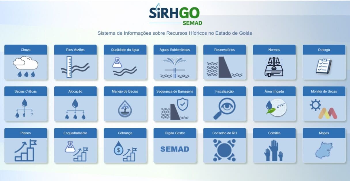 Tela inicial do Sistema de Informações sobre Recursos Hídricos (SirhGO)