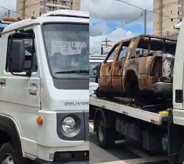 Patrulha Detran recolhe carcaças e veículos abandonados em Goiânia - Carcaça de veículos em caminhão do Detran